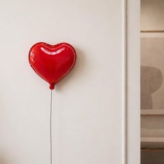 Red Glossy Ceramic Heart Balloon Pop Art Sculpture, Statement wall art hanging
