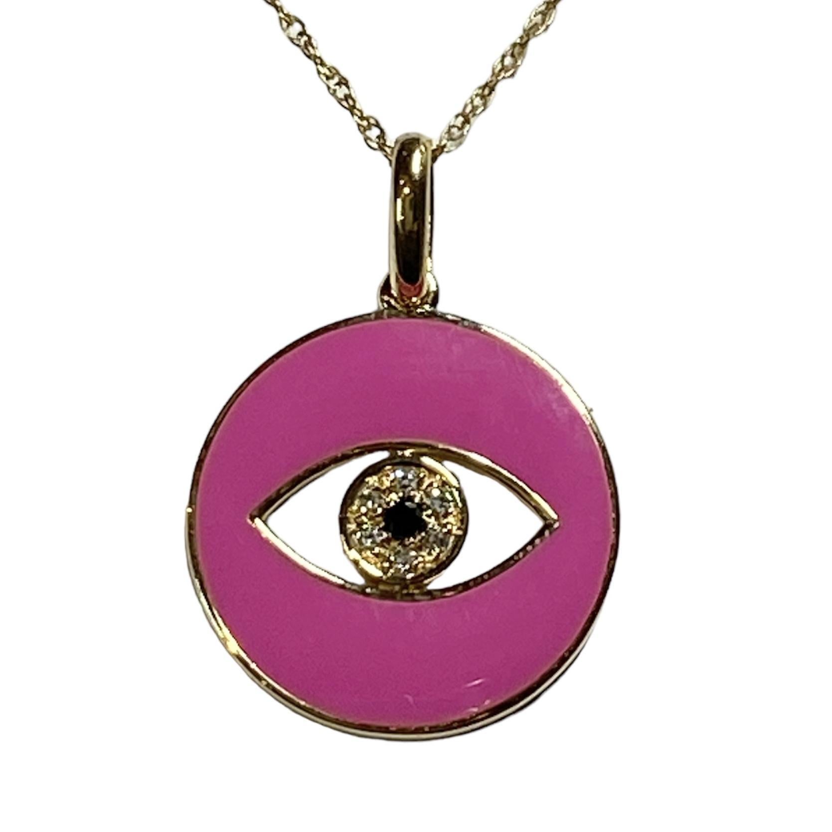 Round Cut Fuchsia Pink Enamel Eye Of God Natural Diamond Necklace For Sale
