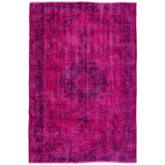 5.5x8 Ft Hot Fuchsia Pink & Purple Color Overdyed Vintage Rug 4 Modern Interiors