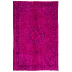 6.4x9.8 Ft Distressed Vintage Handmade Turkish Rug Over-dyed in Fuchsia & Purple
