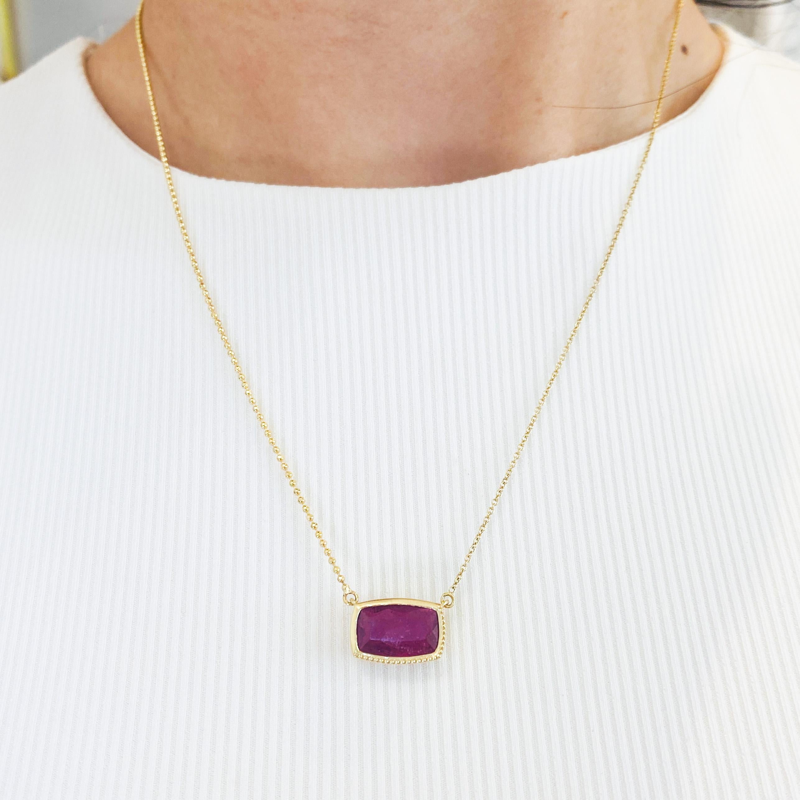Celebrate yourself or a loved one with this pink tourmaline necklace... perfect for any birth, anniversary, graduation, or milestone! The rounded rectangular pink tourmaline has the same rich deep color and shimmer as a vibrantly blooming fuchsia