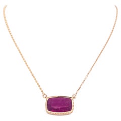 Fuchsia Pink Tourmaline Necklace with Asymmetric Details in 14K Yellow Gold LV