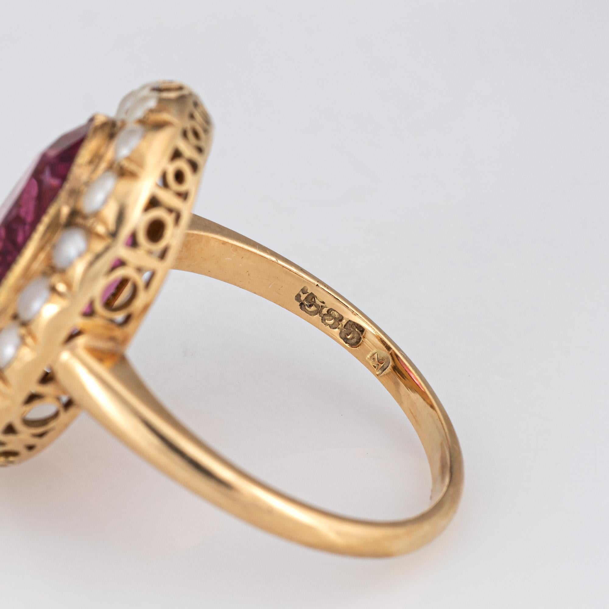 Oval Cut Fuchsia Pink Tourmaline Pearl Ring Vintage 14k Gold Oval Princess Cocktail