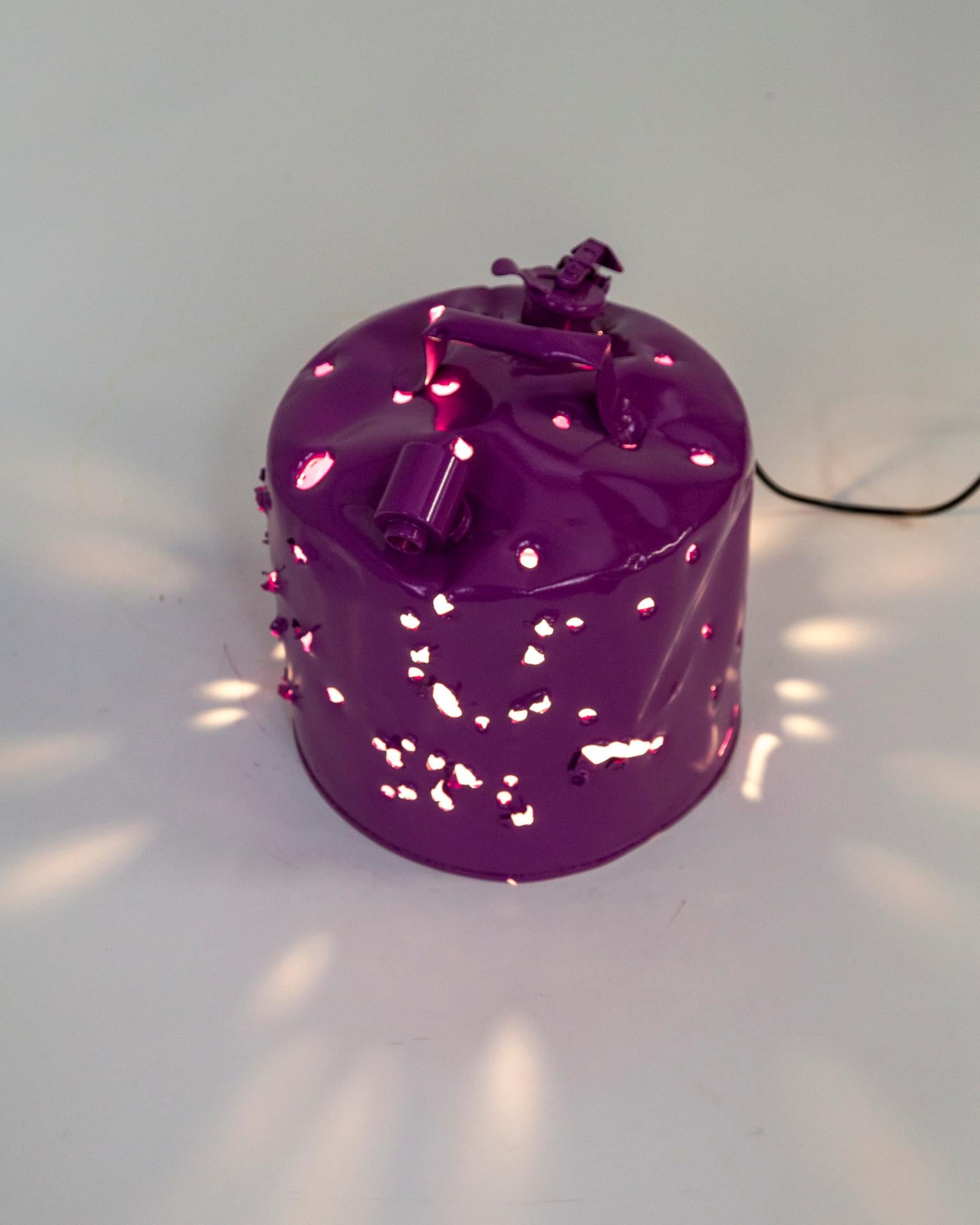 Powder-Coated Fuchsia Purple Bullet Hole Gas Can Lamp by Charles Linder