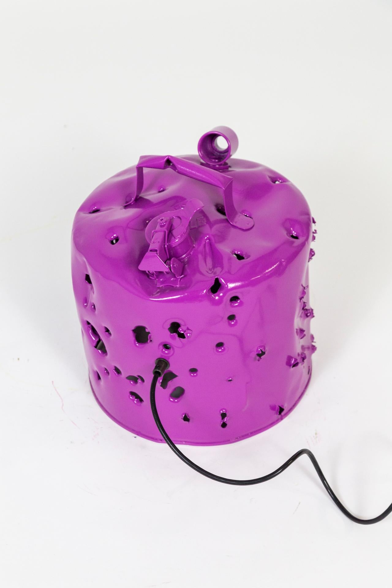 Contemporary Fuchsia Purple Bullet Hole Gas Can Lamp by Charles Linder