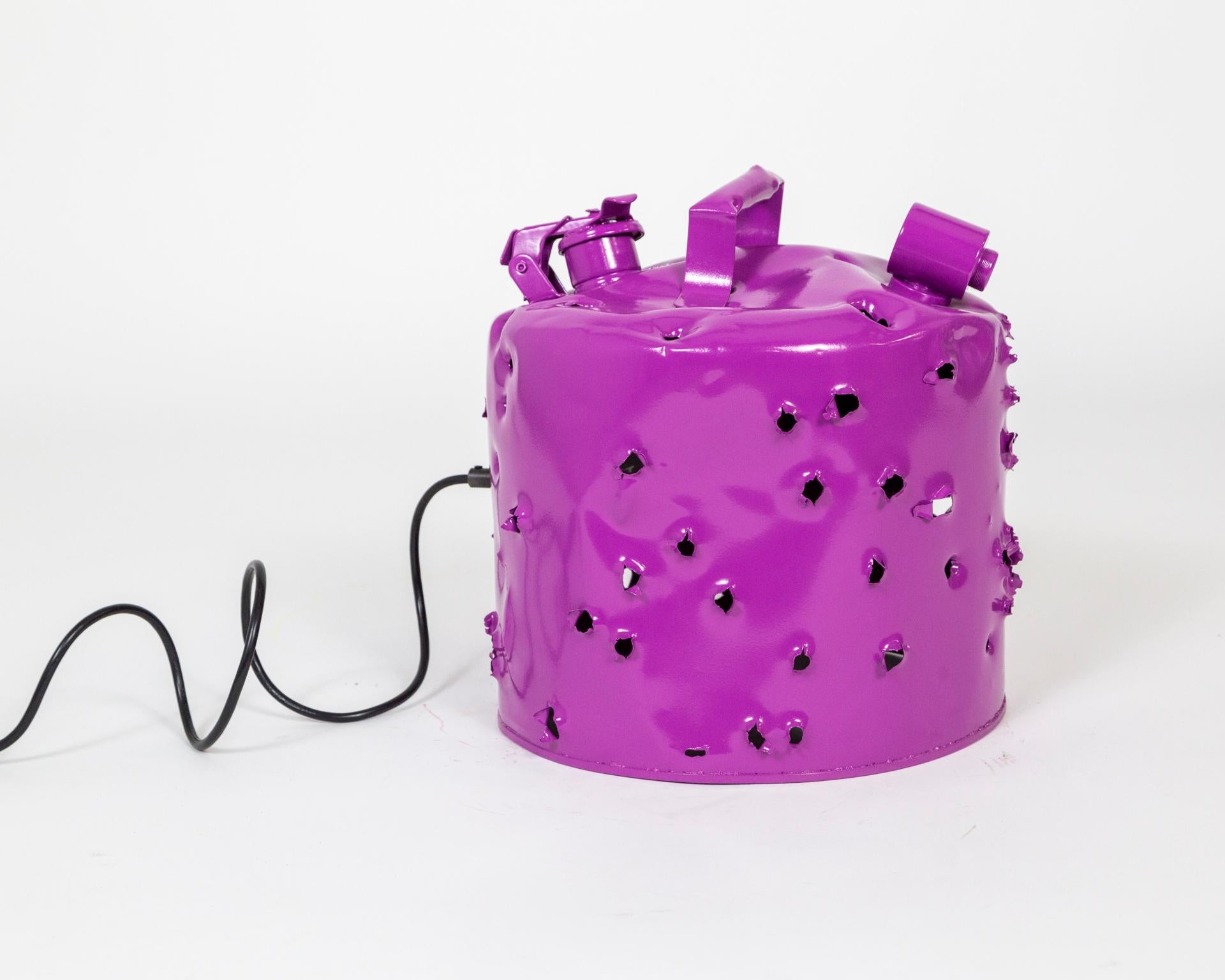 Metal Fuchsia Purple Bullet Hole Gas Can Lamp by Charles Linder