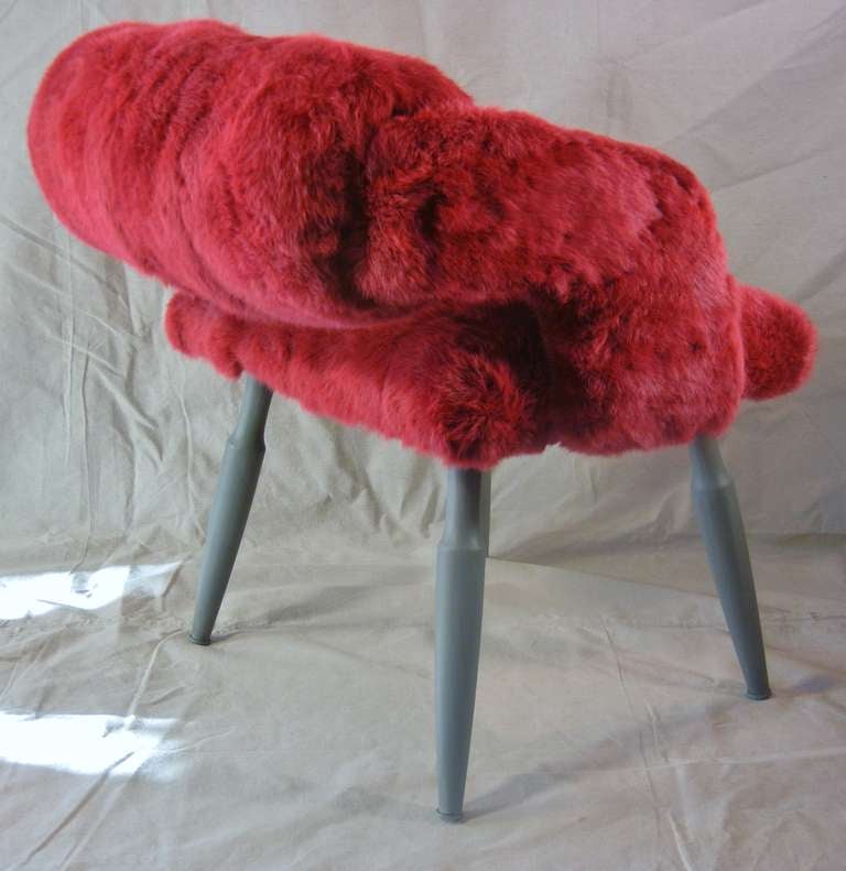 Dyed Fuchsia Rabbit Fur Vanity Chair, Recycled Midcentury Furniture by Godoy, 2007 For Sale