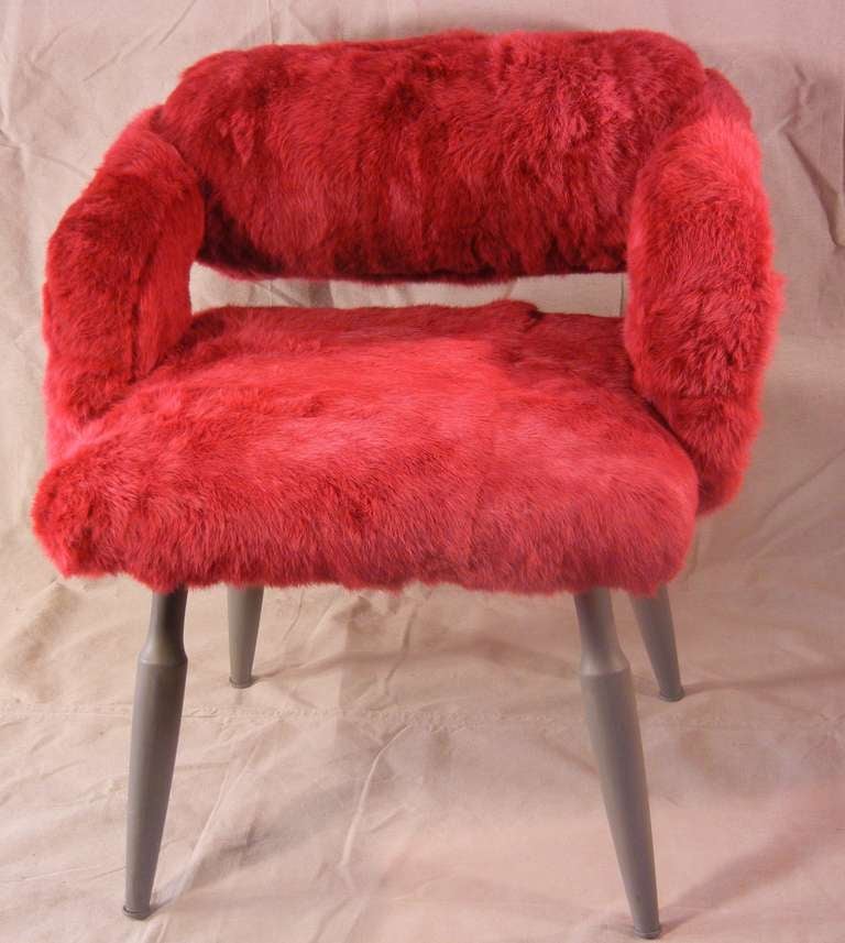 Fuchsia Rabbit Fur Vanity Chair, Recycled Midcentury Furniture by Godoy, 2007 For Sale 2