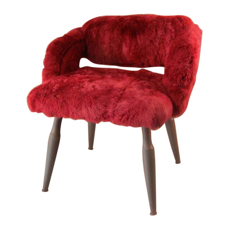 Fuchsia Rabbit Fur Vanity Chair, Recycled Midcentury Furniture by Godoy, 2007 For Sale