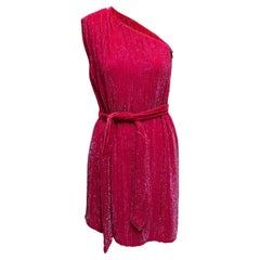 Fucsia Retrofete Lentejuelas Un Hombro Mini Vestido Talla US M
