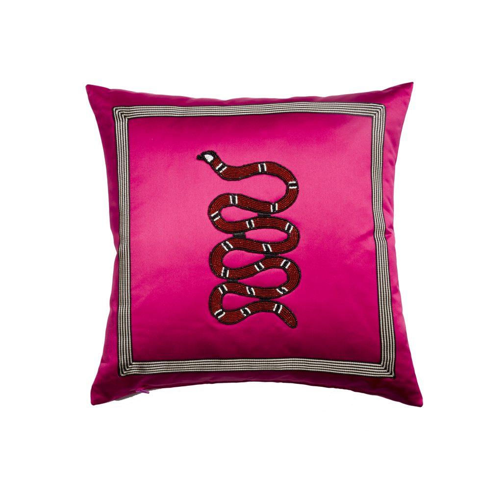 Fuchsia Satin Snake Application pillow/cushion