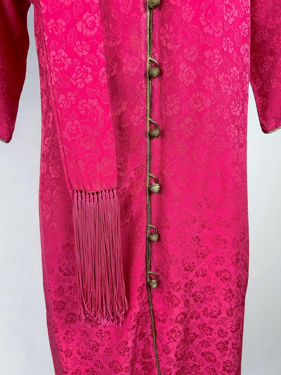 Fuchsia silk damask tunic dress by Yves Saint Laurent Rive Gauche - AW 1976 For Sale 6