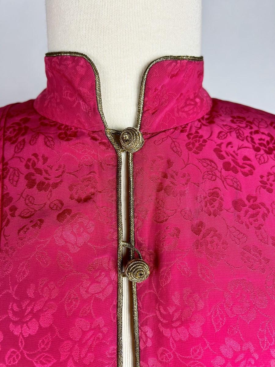 Fuchsia silk damask tunic dress by Yves Saint Laurent Rive Gauche - AW 1976 For Sale 8
