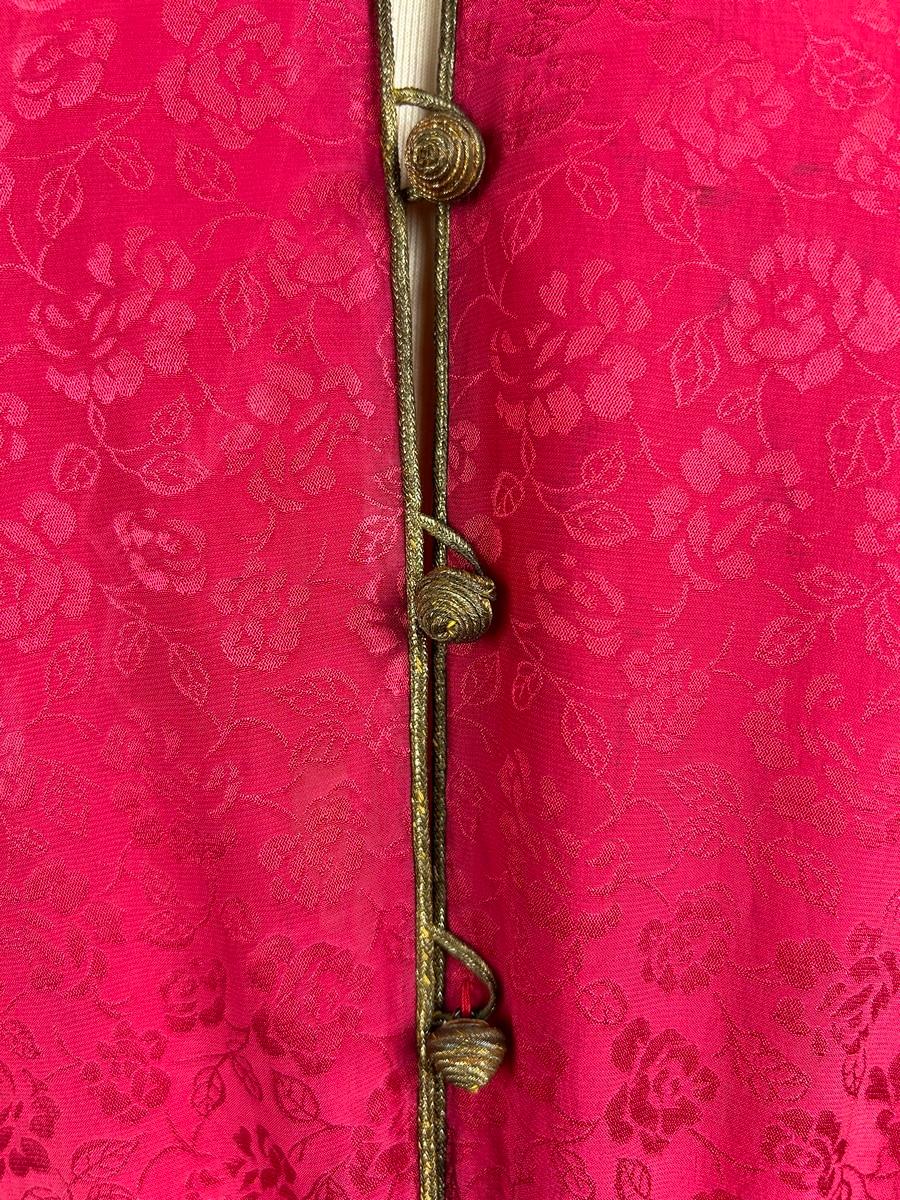 Fuchsia silk damask tunic dress by Yves Saint Laurent Rive Gauche - AW 1976 In Good Condition For Sale In Toulon, FR