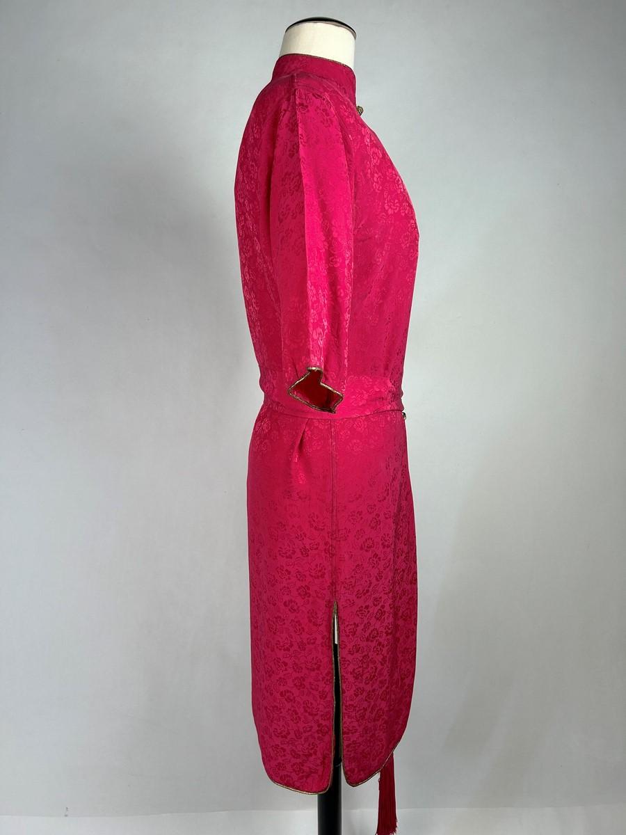 Women's Fuchsia silk damask tunic dress by Yves Saint Laurent Rive Gauche - AW 1976 For Sale