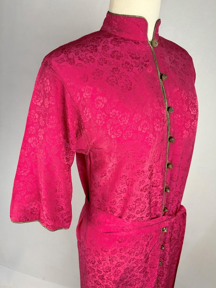 Fuchsia silk damask tunic dress by Yves Saint Laurent Rive Gauche - AW 1976 For Sale 2