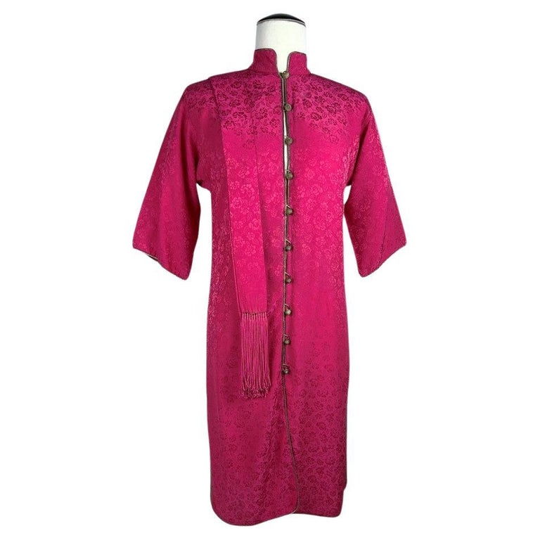 Fuchsia silk damask tunic dress by Yves Saint Laurent Rive Gauche - AW 1976  For Sale at 1stDibs
