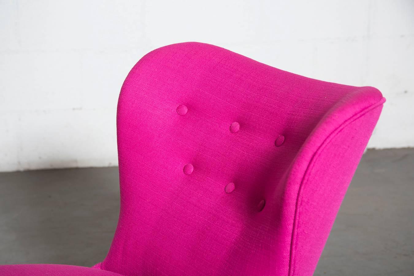 Mid-Century Modern Fuchsia Theo Ruth Armless Lounge Chair