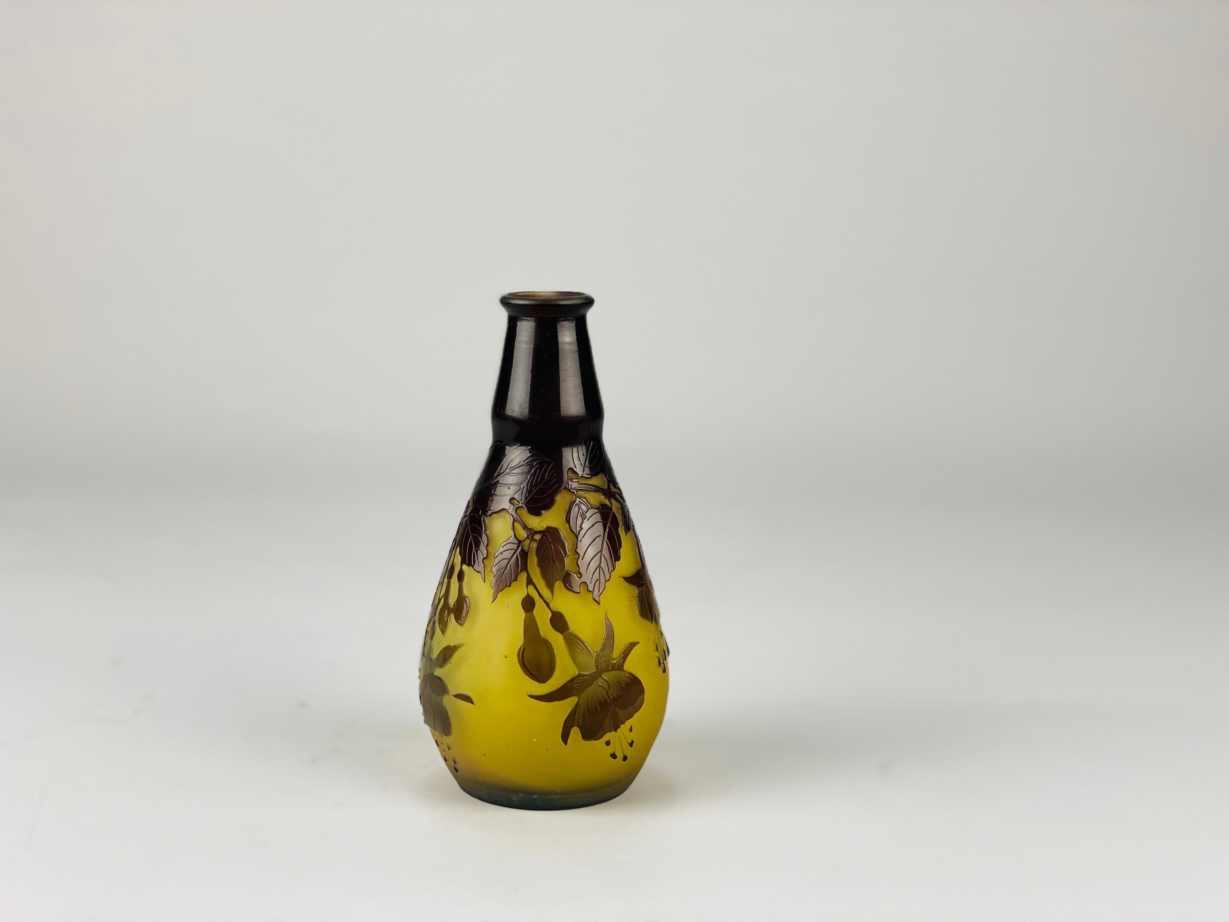 Enameled  “Fuchsia Vase” Art Nouveau Cameo Glass Vase by Emile Gallé For Sale