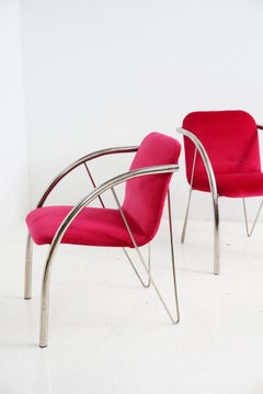 Fuchsia Velvet Memphis Chair, 1970s