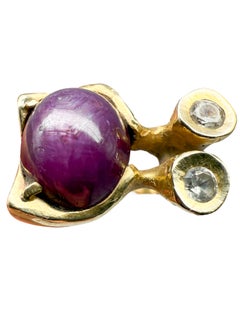 Fudeval 585 yellow gold ring with amethyst and diamonds