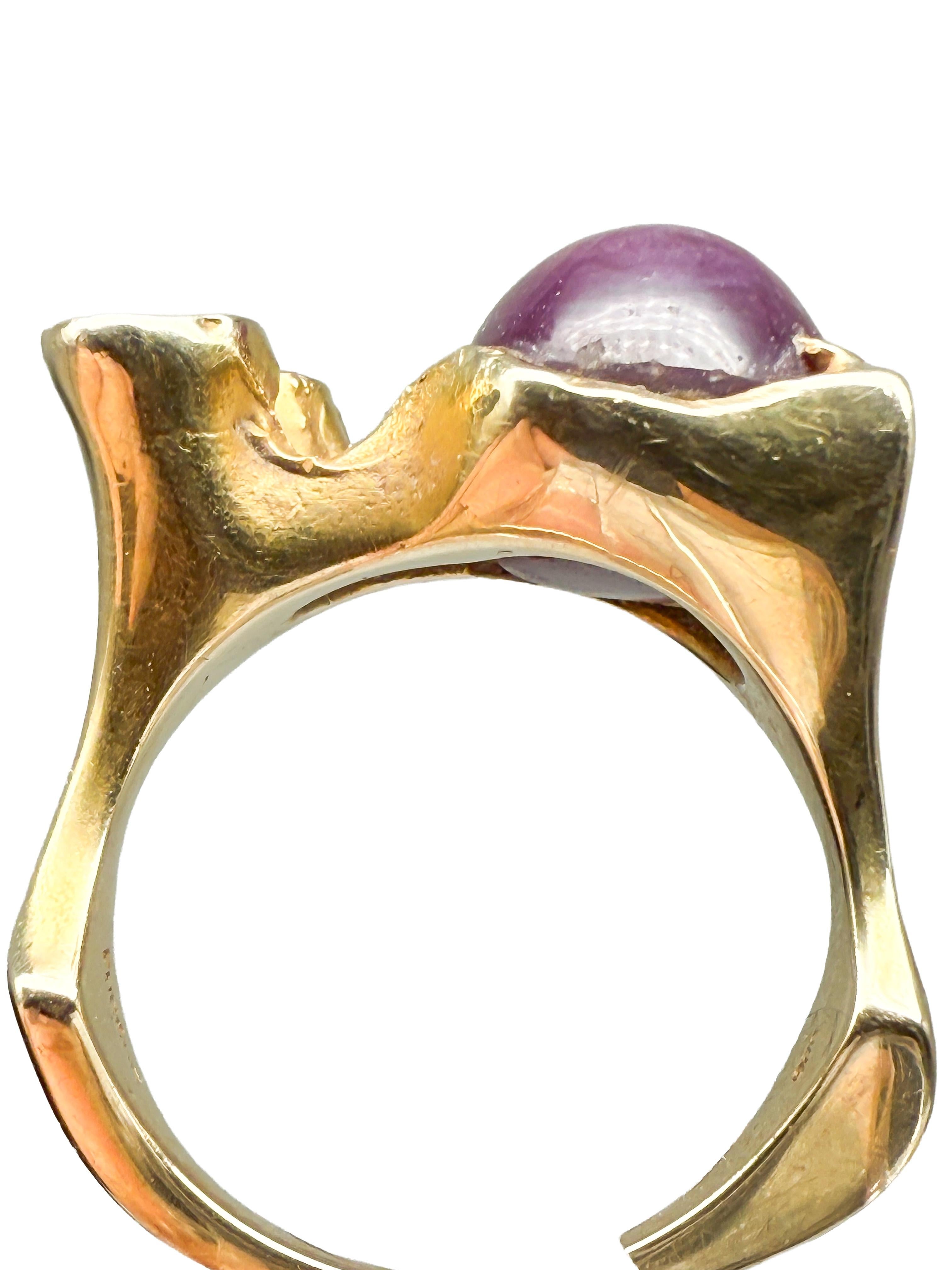 Moderne Bague Fudeval 585 en or jaune avec améthyste et diamants en vente