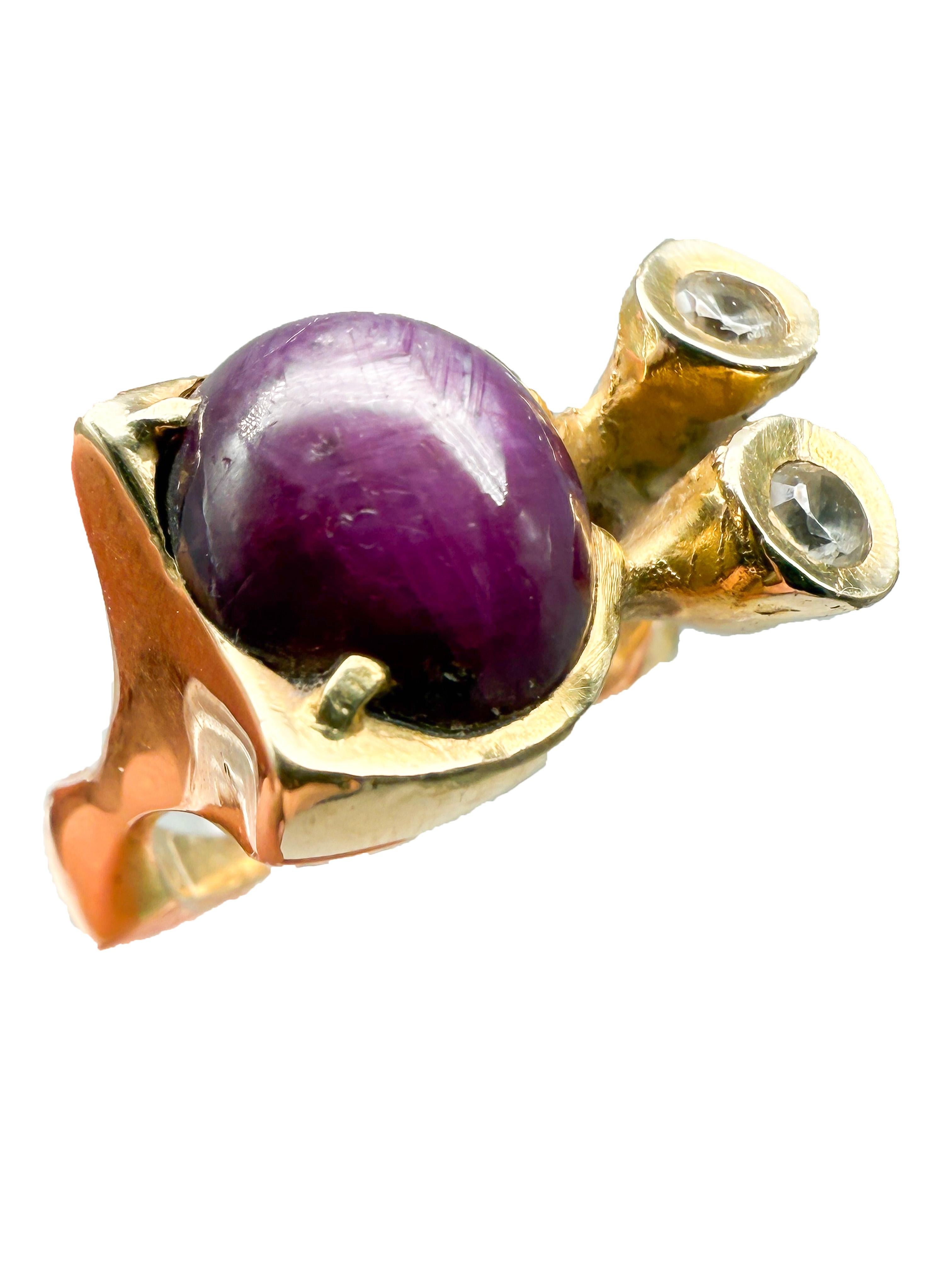 Bague Fudeval 585 en or jaune avec améthyste et diamants Bon état - En vente à Berlin, DE