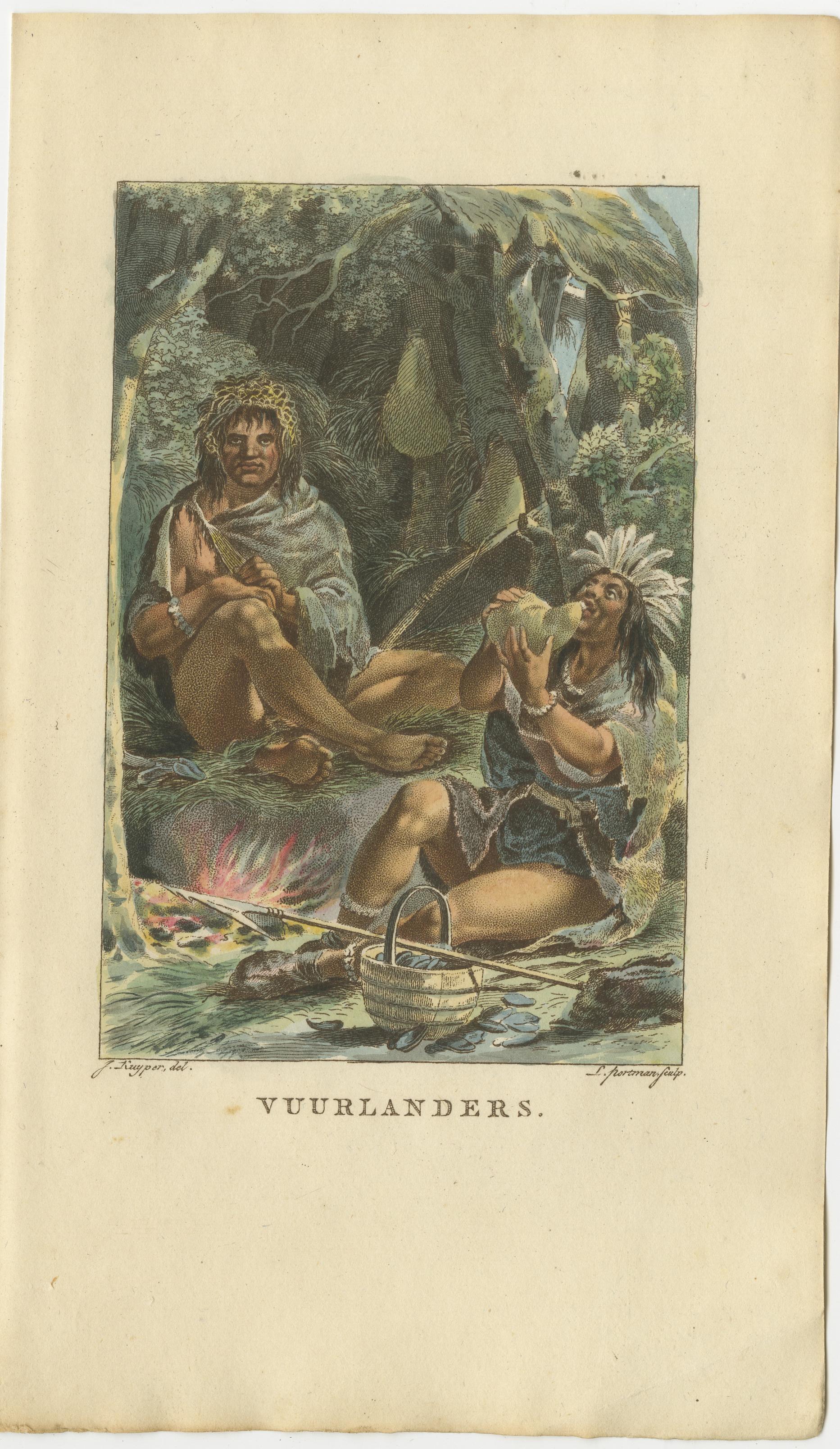 Fuegians of Tierra del Fuego – Antique Hand-Colored Ethnographic Print c.1805
