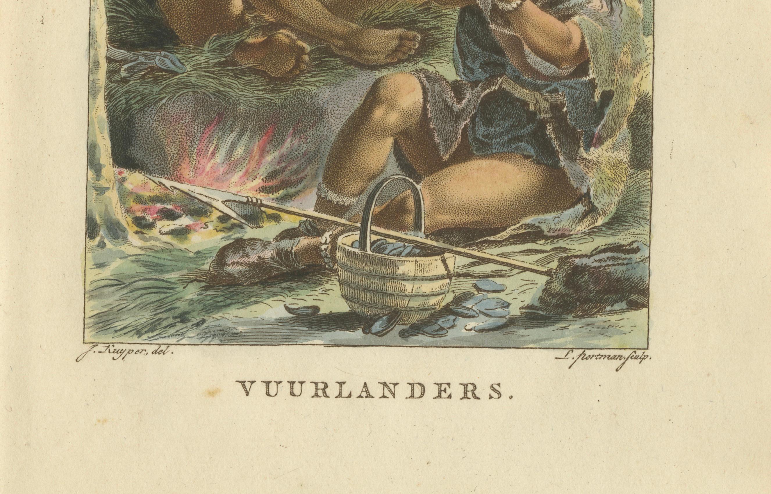 Fuegians of Tierra del Fuego – Antique Hand-Colored Ethnographic Print c.1805
