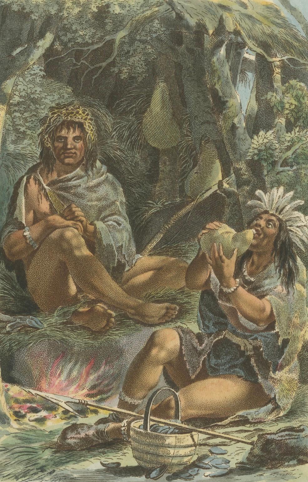 Fuegians of Tierra del Fuego – Antique Hand-Colored Ethnographic Print c.1805