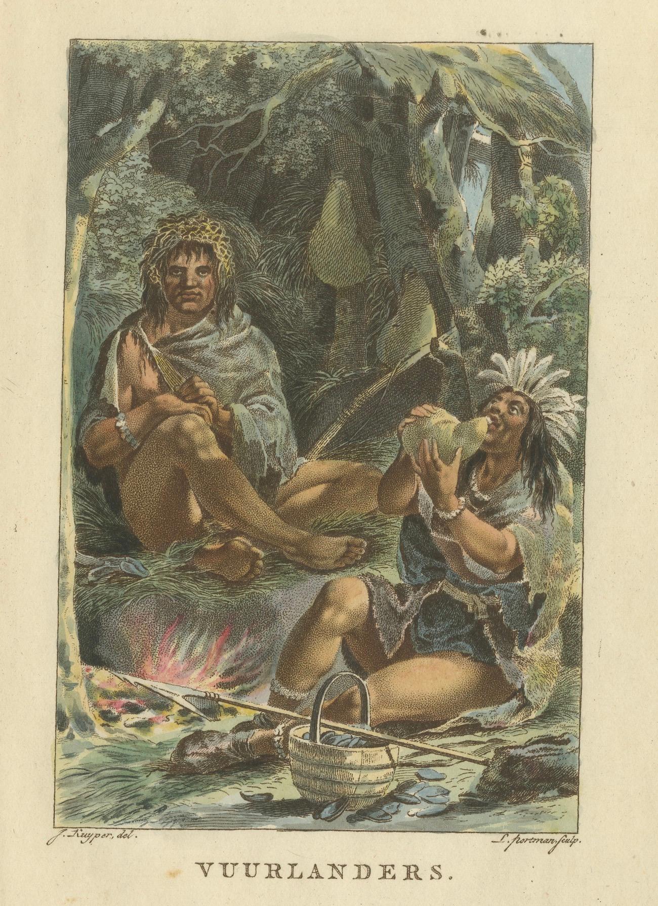 Fuegians of Tierra del Fuego – Antique Hand-Colored Ethnographic Print c.1805