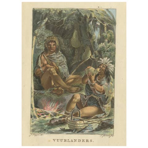 Fuegians of Tierra del Fuego – Antique Hand-Colored Ethnographic Print c.1805