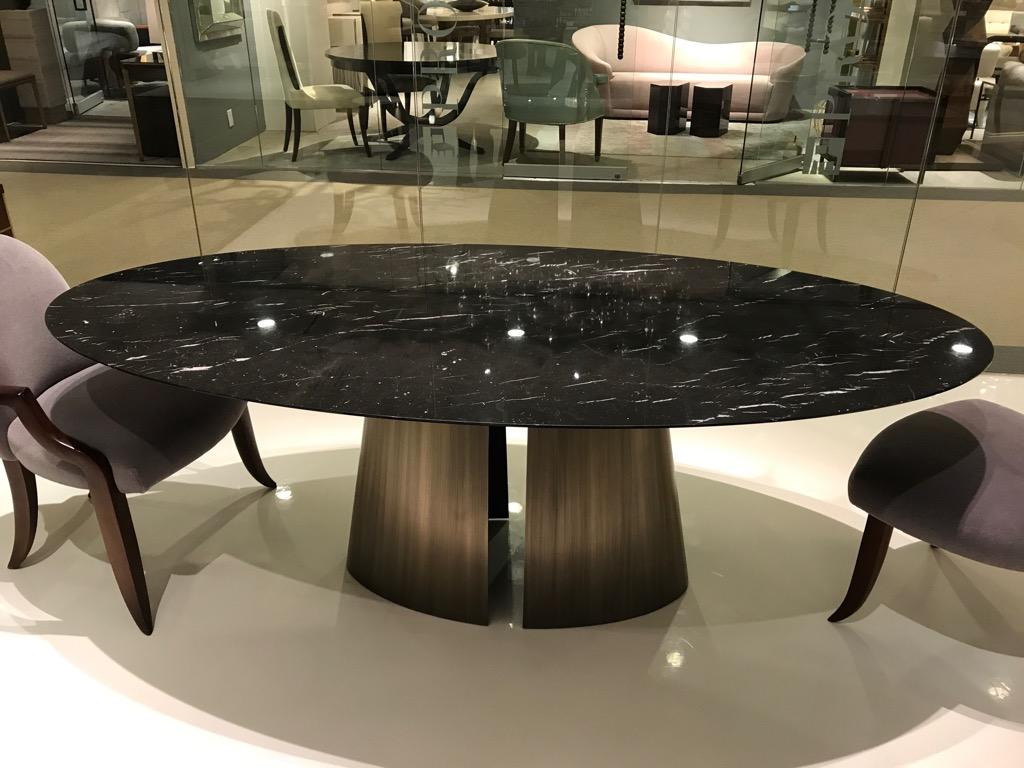 Canadian Fuego Dining Table with Bianco Carrara Top and Bronze Base by Powell & Bonnell For Sale