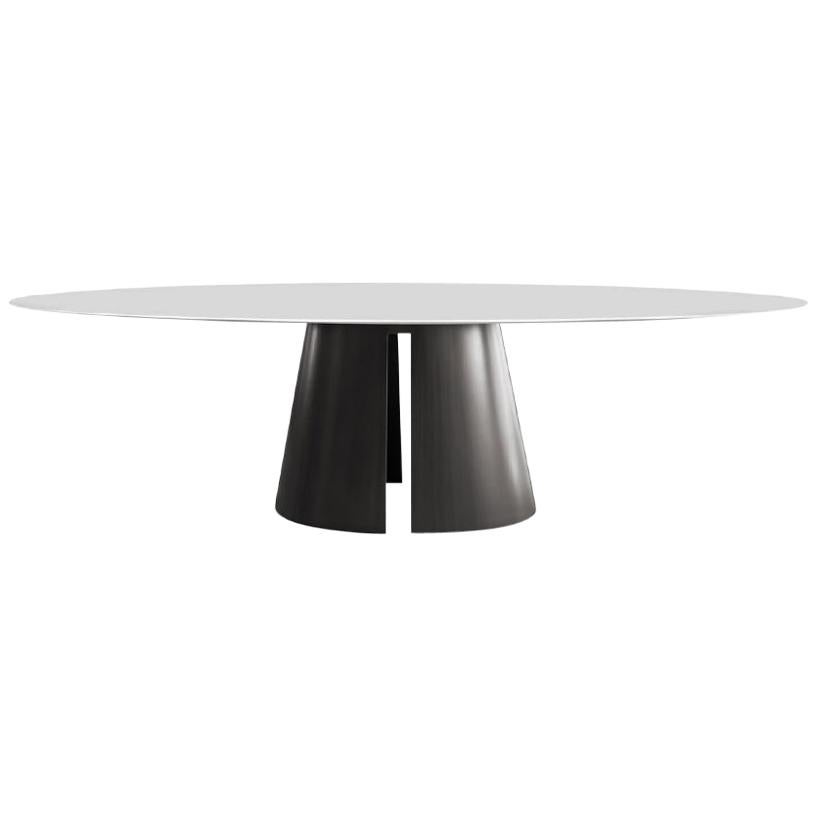 Fuego Oval Dining Table with Cream Surface Top and Bronze Base, Powell & Bonnell For Sale