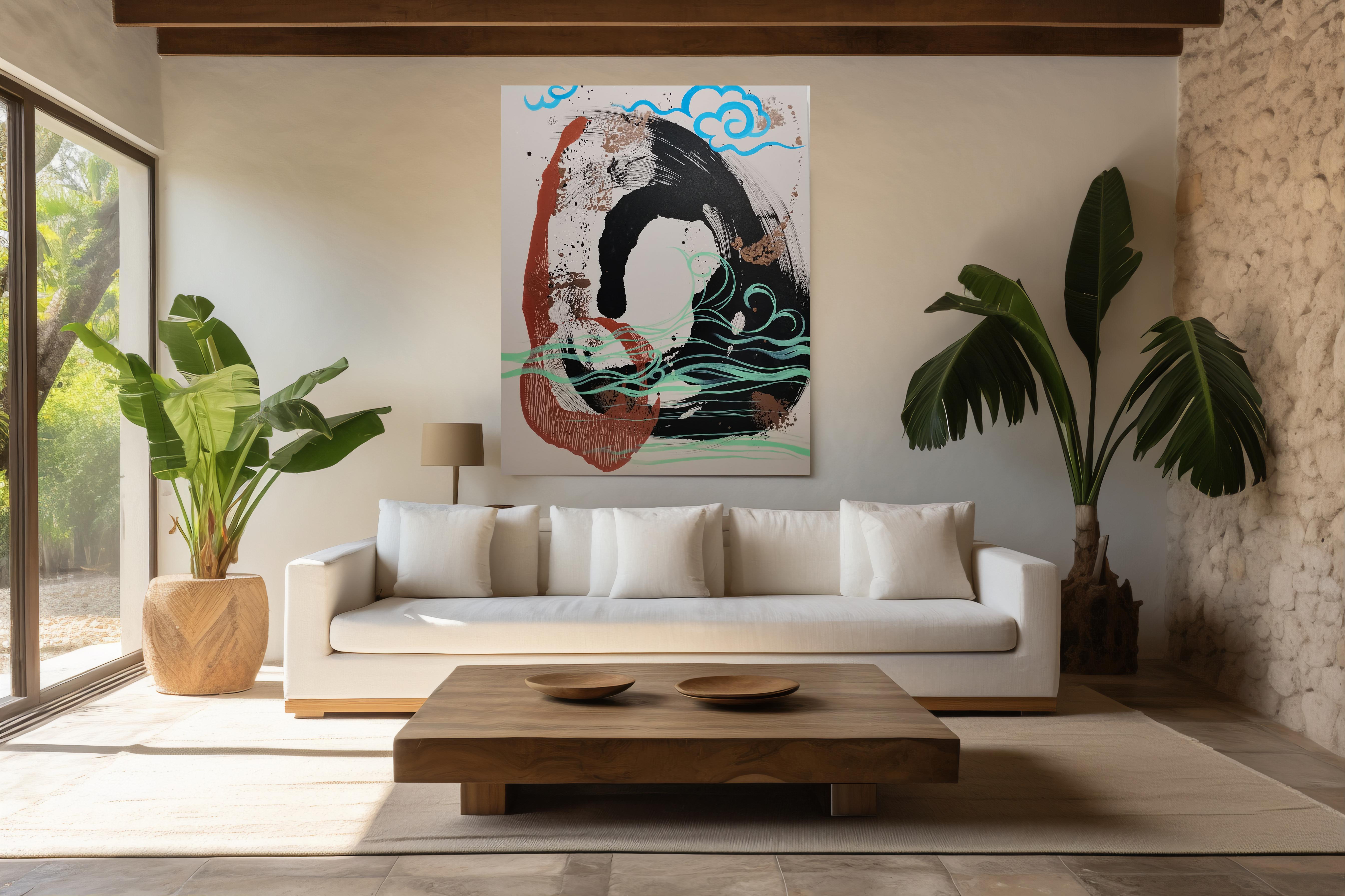 Expresionismo Abstracto, Caligrafía, Tinta Negra, Pincelada Gruesa en venta 2