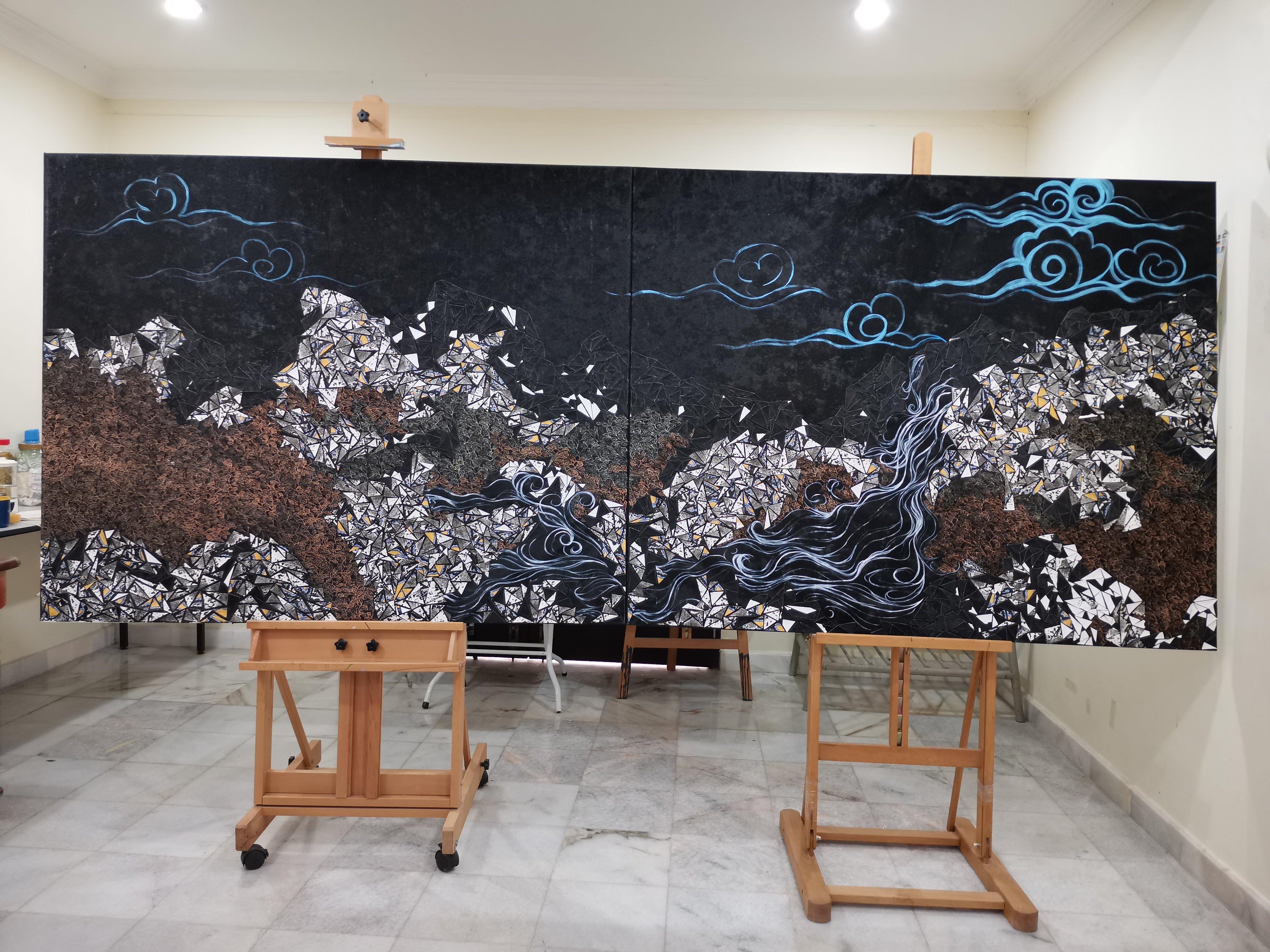 Los Grandes Ríos y Montañas es una Obra de Arte Díptico en Técnica Mixta. La obra fue seleccionada para el Premio de Diseño Industrial Goldreed 2024 (GIDA) , una exposición de una semana de duración en el Centro de Exposiciones de Edificios Verdes
