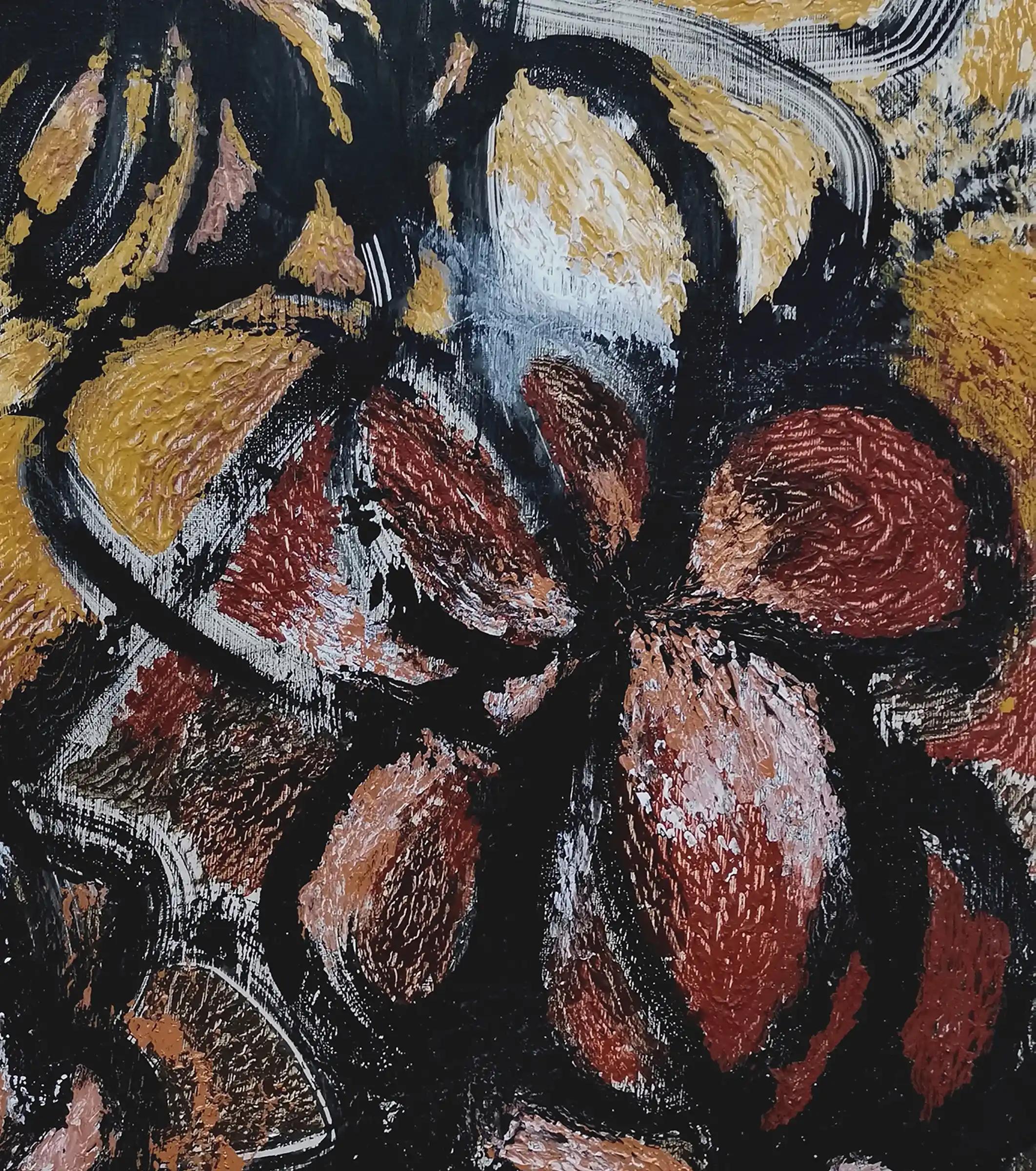 21st century, autumnal garden, contemporary, abstract, floral - Black Landscape Painting by Fuen Chin