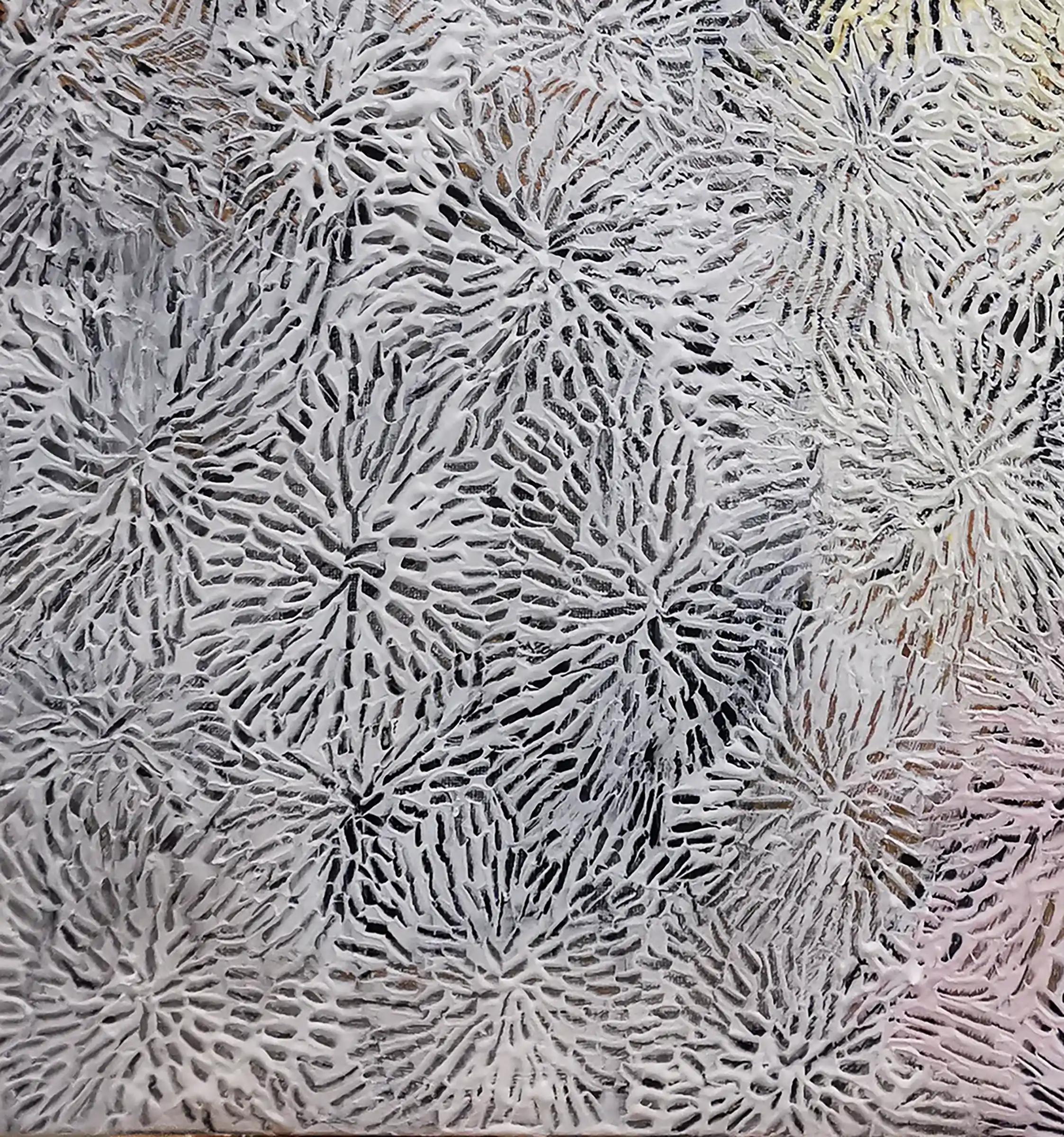 Crisantemos, siglo XXI, contemporáneo, abstracto, florales - Figurative Painting Gris de Fuen Chin