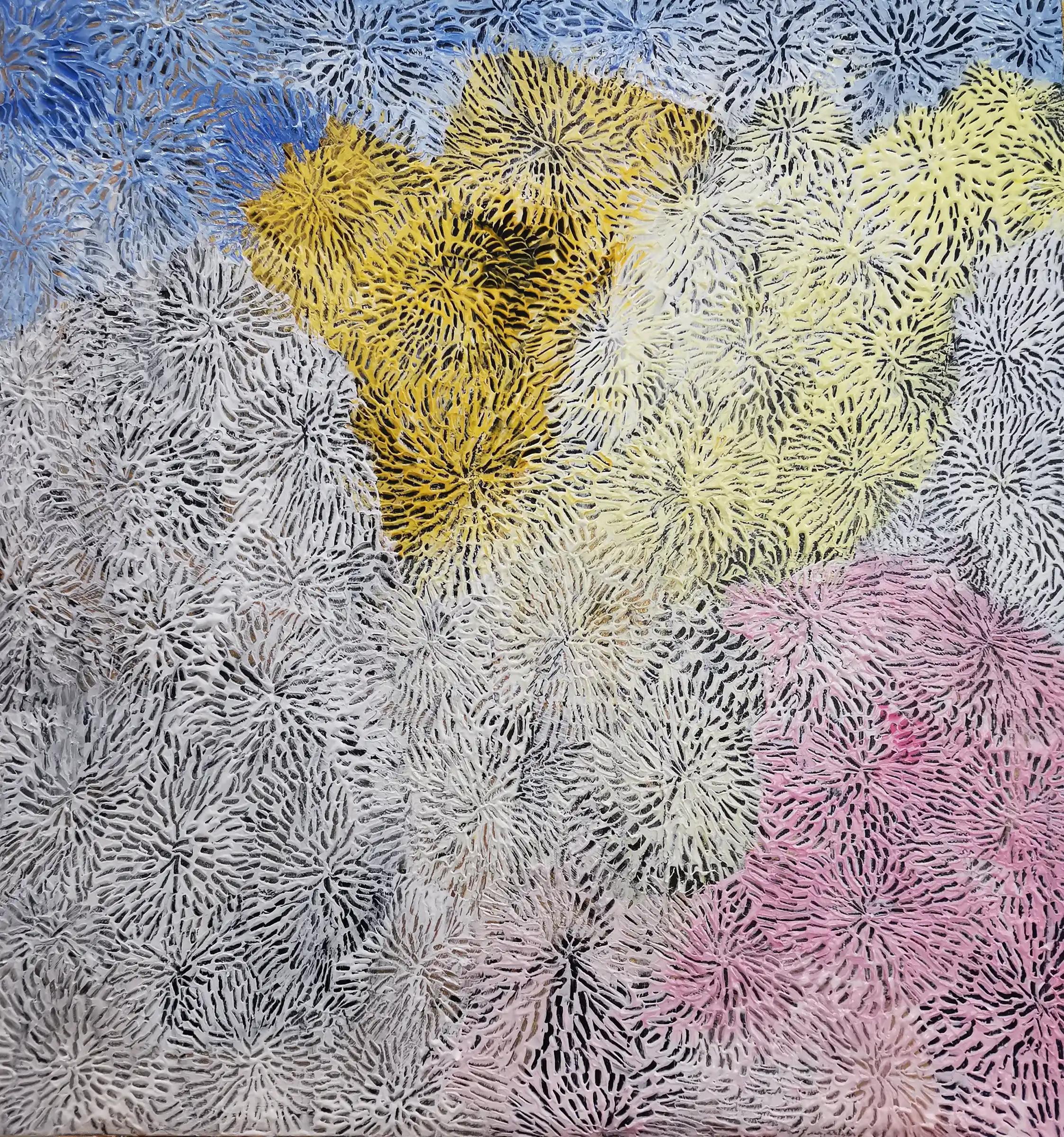 Figurative Painting de Fuen Chin - Crisantemos, siglo XXI, contemporáneo, abstracto, florales