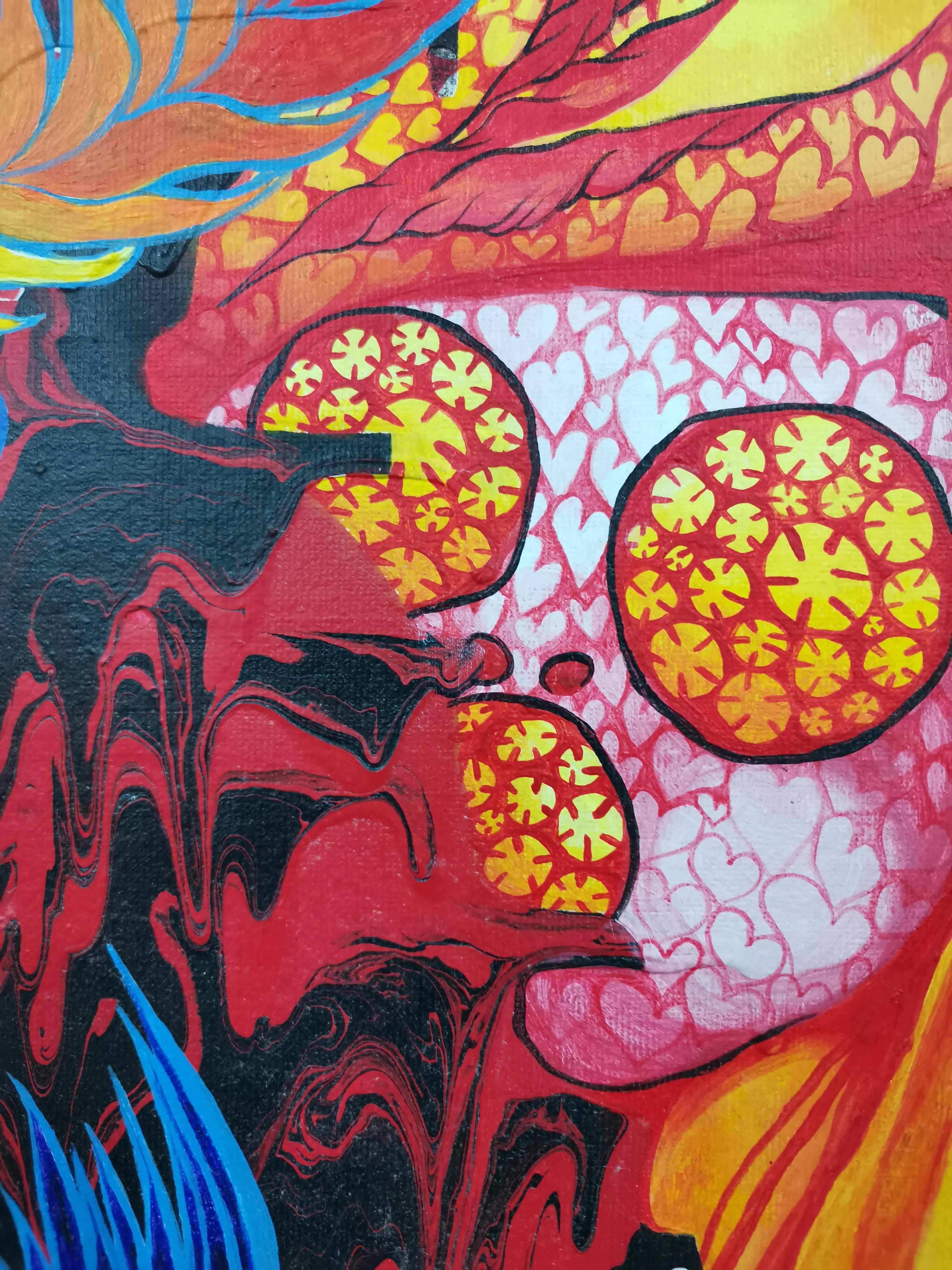 Fénix, Cósmica, Artista Femenina, Expresionista, Alter-ego, colorista - Painting de Fuen Chin