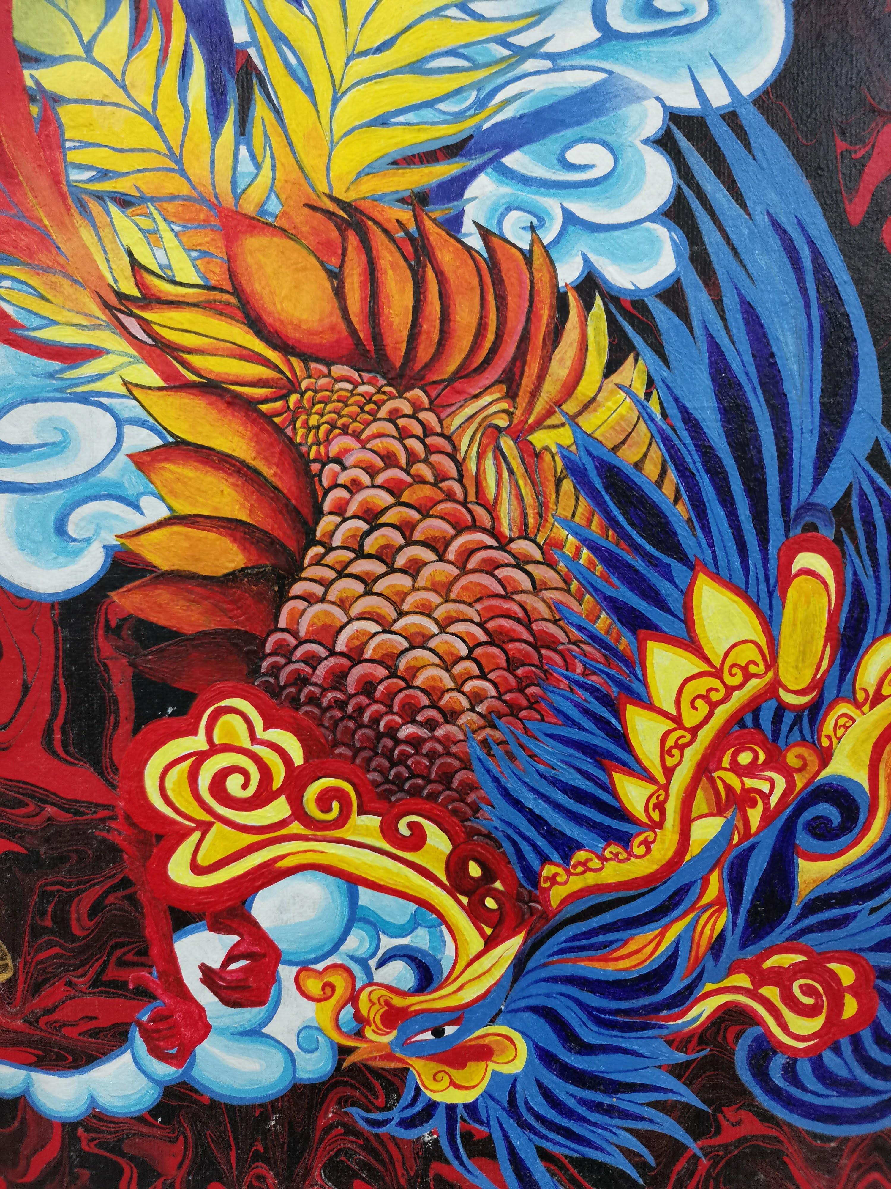 Fénix, Cósmica, Artista Femenina, Expresionista, Alter-ego, colorista - Painting Arte callejero de Fuen Chin