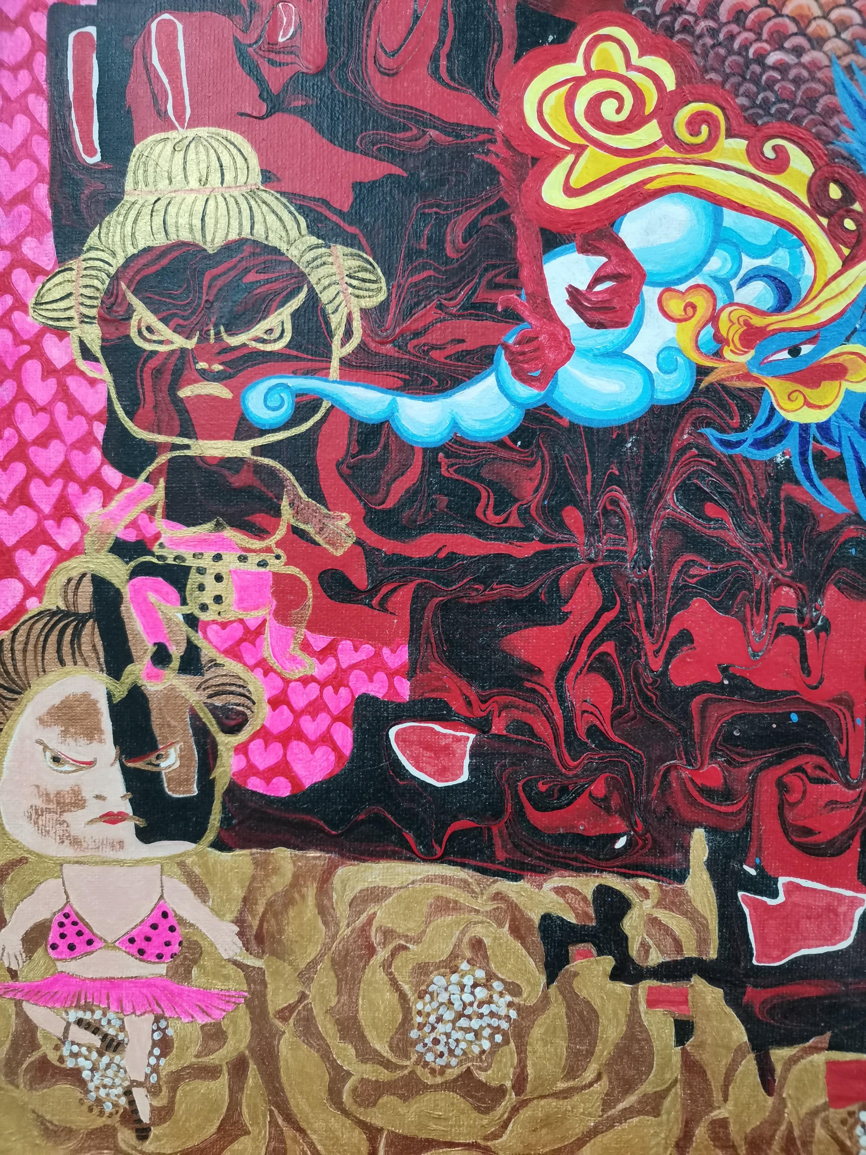 Fénix, Cósmica, Artista Femenina, Expresionista, Alter-ego, colorista - Animal Painting Marrón de Fuen Chin