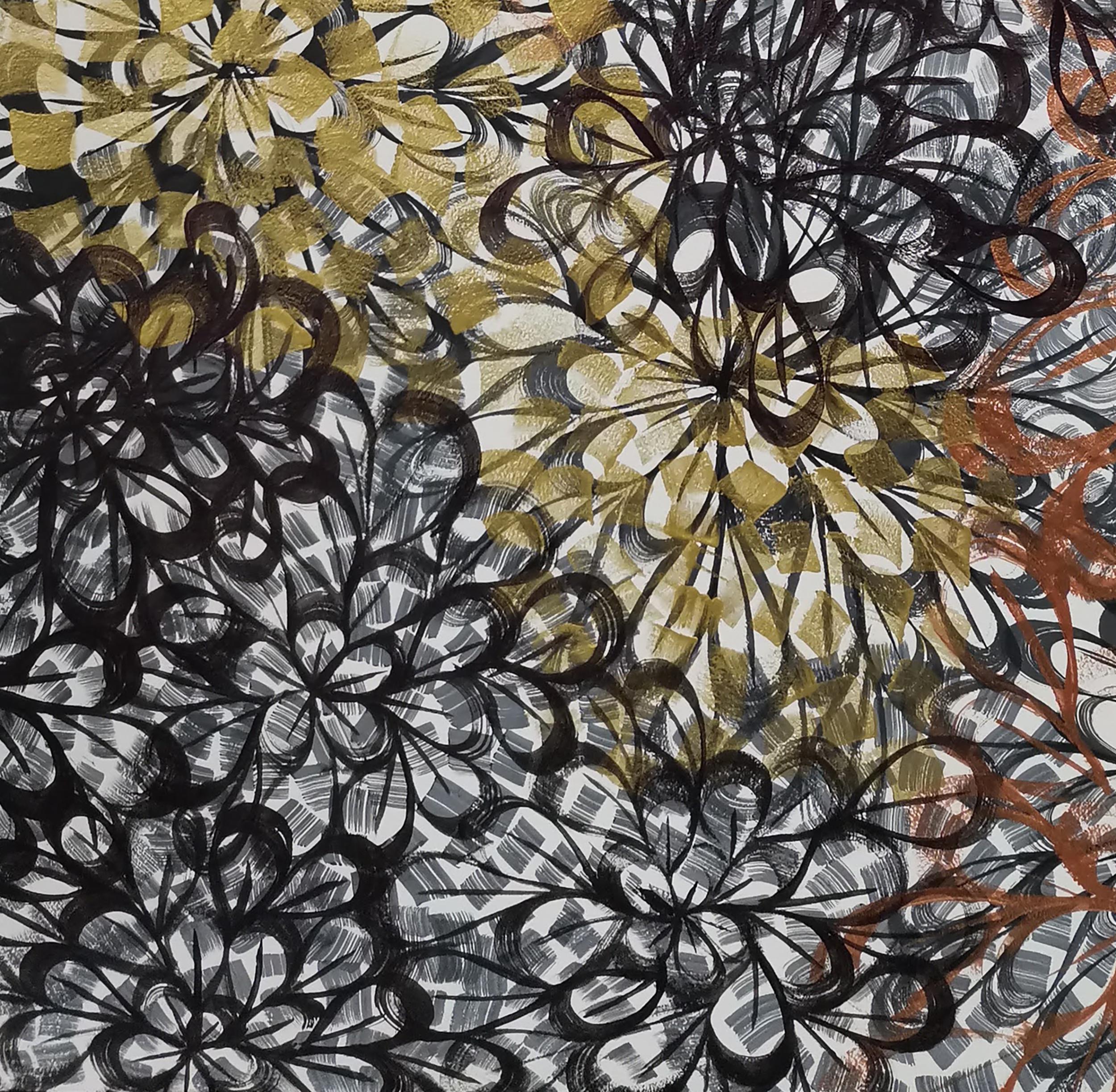 Flores doradas, Impresionismo, Figurativo, Primavera, Flores, Tropical en venta 2