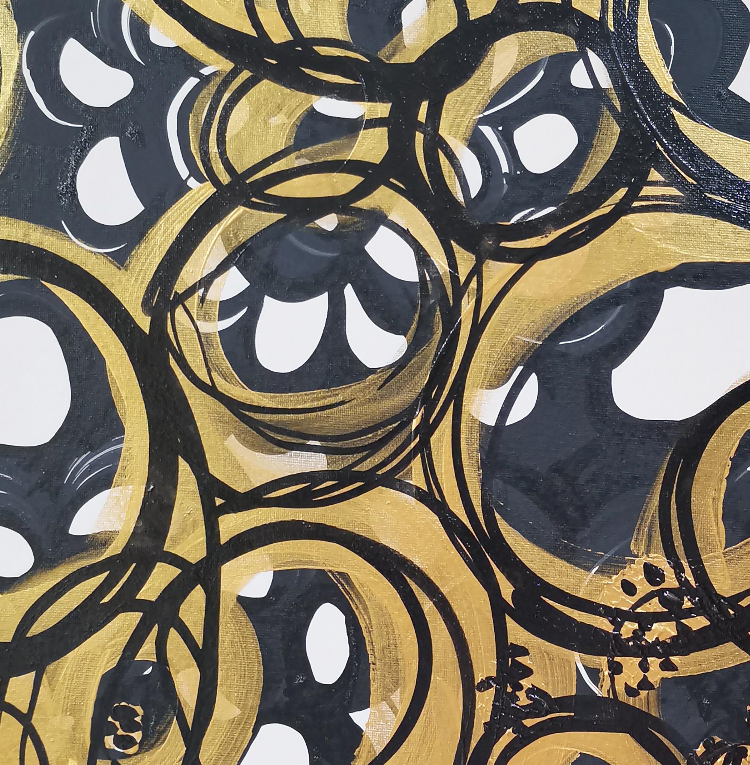 Golden Hour V, Abstract Expressionism, Brush, Calligraphy, Textured painting - Black Abstract Painting by Fuen Chin