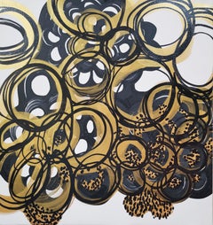 Golden Hour V, Abstract Expressionism, Brush, Calligraphy, Textured painting