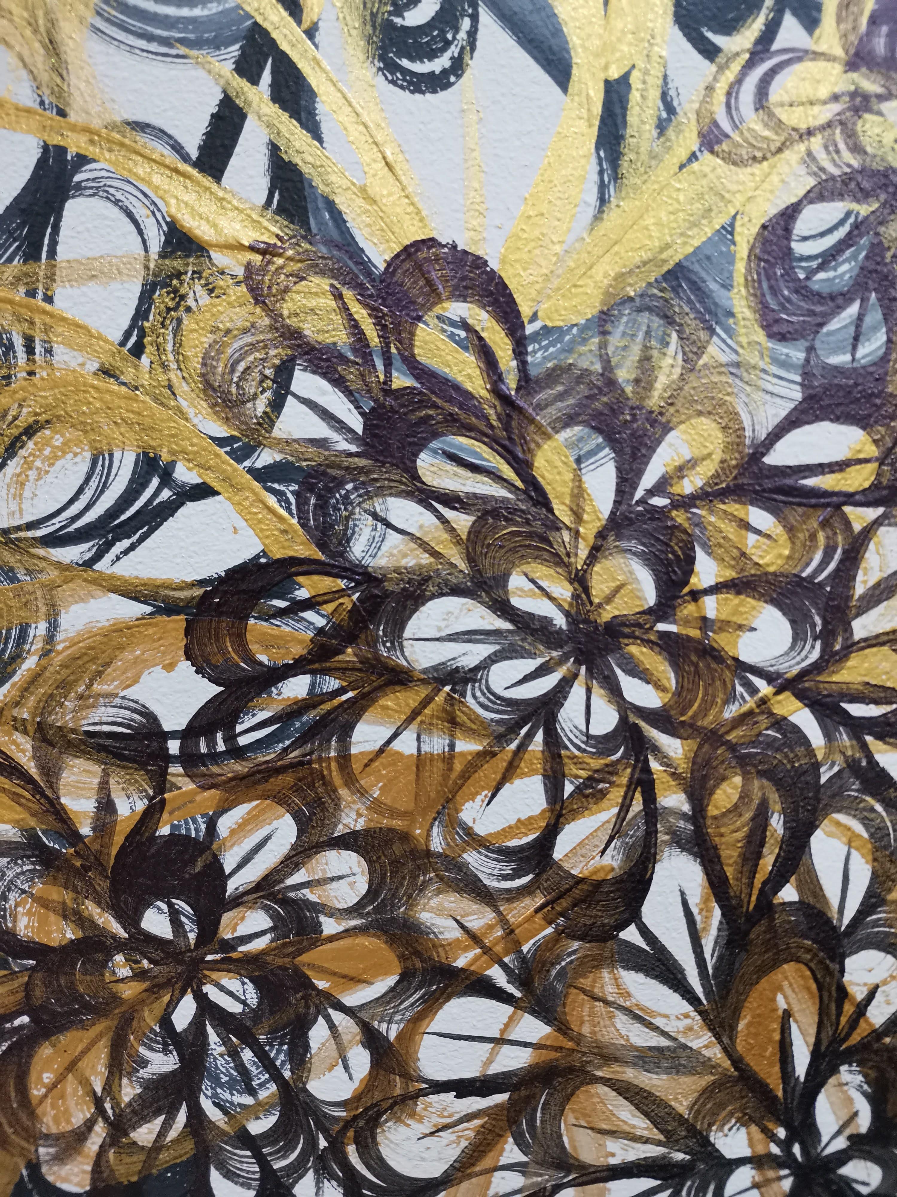 Flores doradas, Impresionismo, Figurativo, Primavera, Flores, Tropical - Painting Abstracto de Fuen Chin