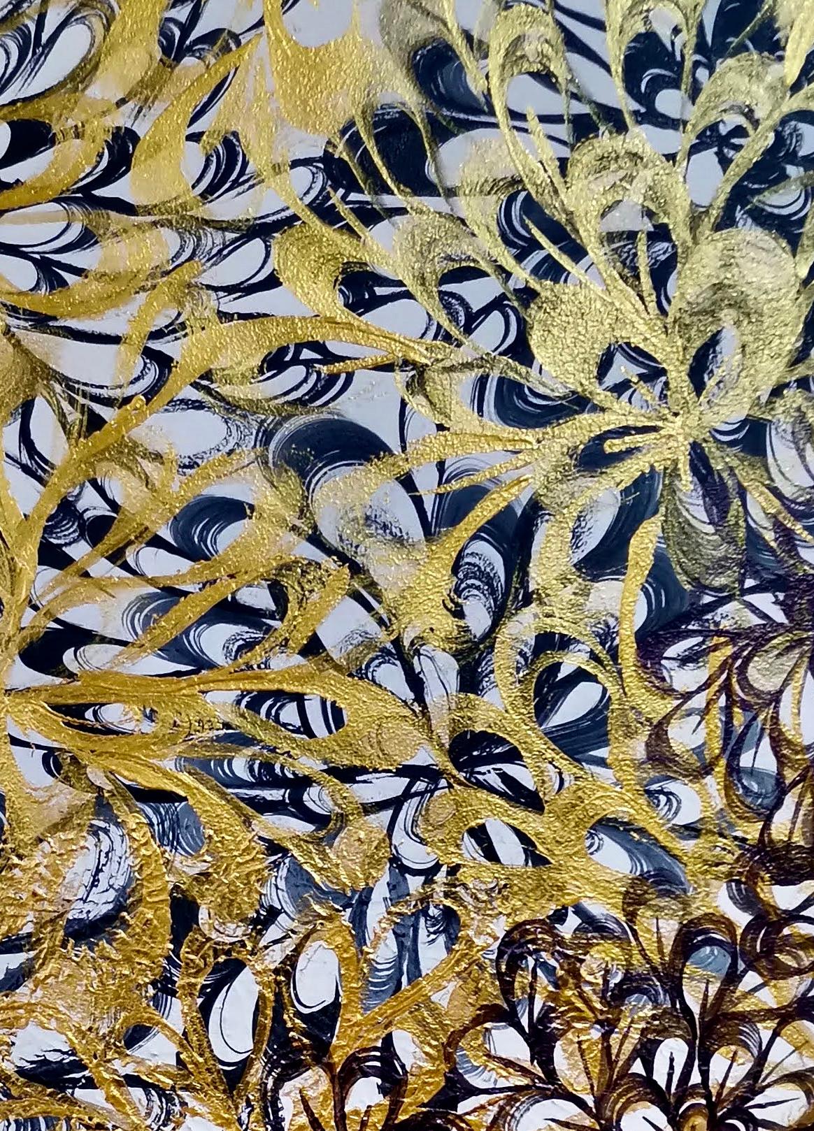 Flores doradas, Impresionismo, Figurativo, Primavera, Flores, Tropical en venta 3