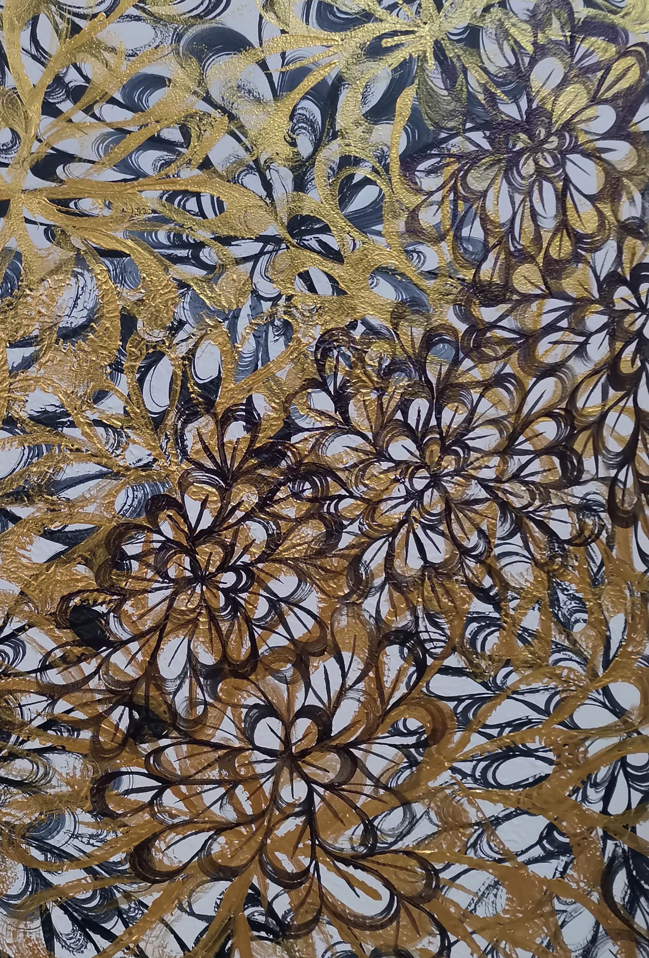 Flores doradas, Impresionismo, Figurativo, Primavera, Flores, Tropical en venta 4