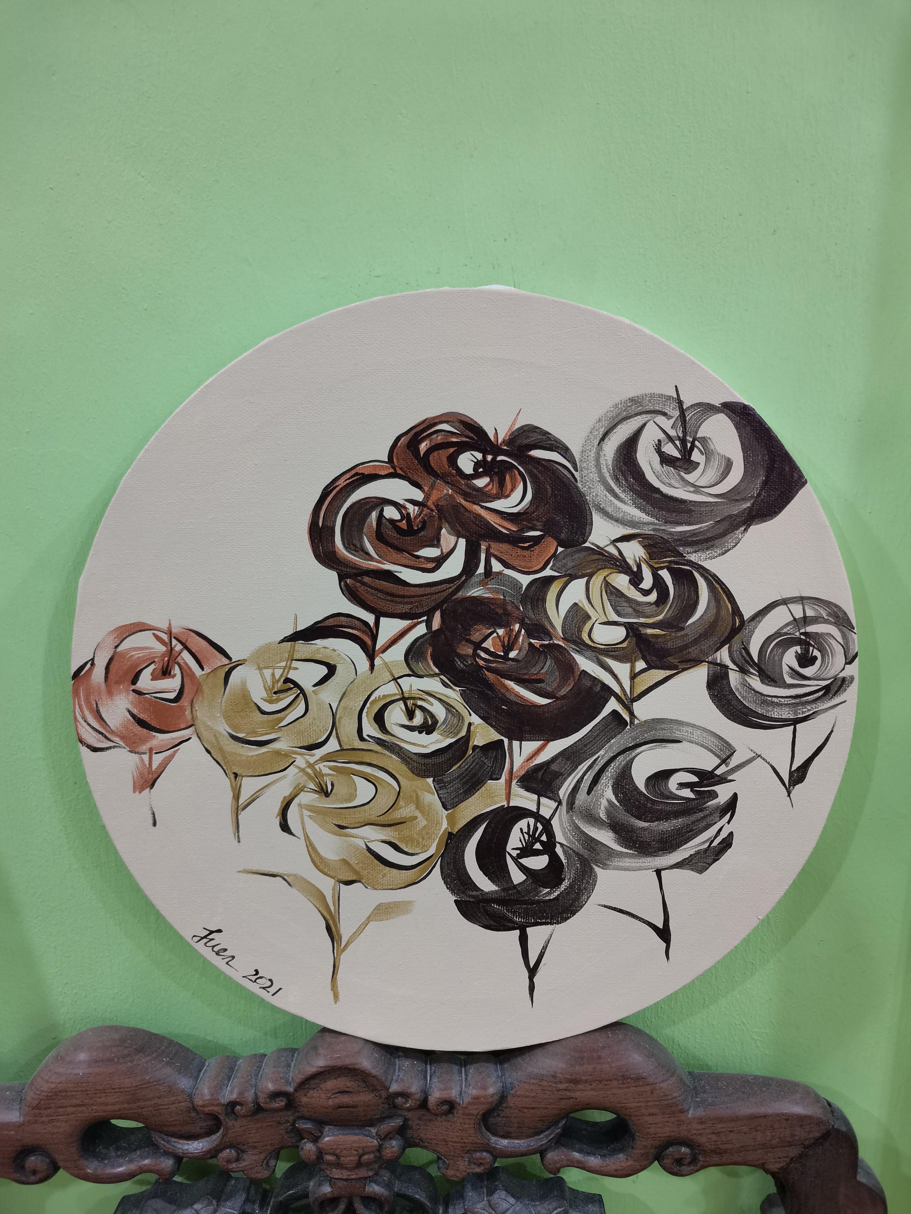 Rose I, Calligrafia, Romantico, Impressionismo, Fiori d'oro, Figurativo in vendita 2