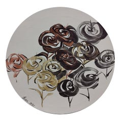 Rosas I, Caligrafía, Romántico, Impresionismo, Flores doradas, Figurativo